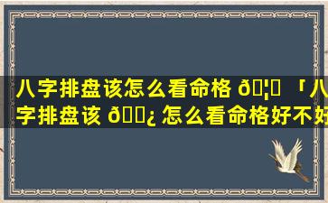 八字排盘该怎么看命格 🦋 「八字排盘该 🌿 怎么看命格好不好」